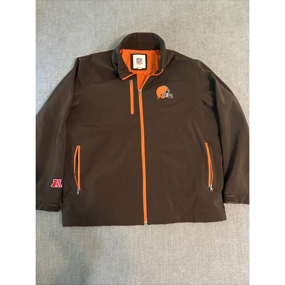 NFL Cleveland Browns Softshell Full Zip Jacket Mens XL Logo Double Sided Zip Poc